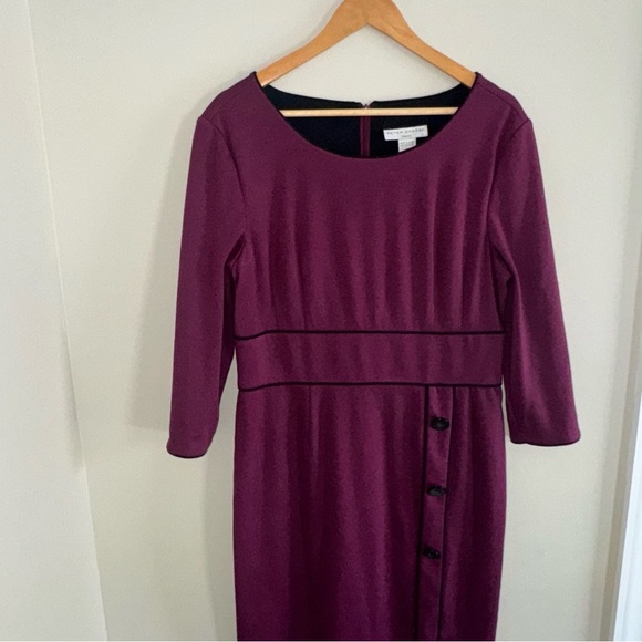 Peter Nygard Purple Black Trim 3/4 Sleeve Dress with Button Front Accent 14 - Picture 2 of 12